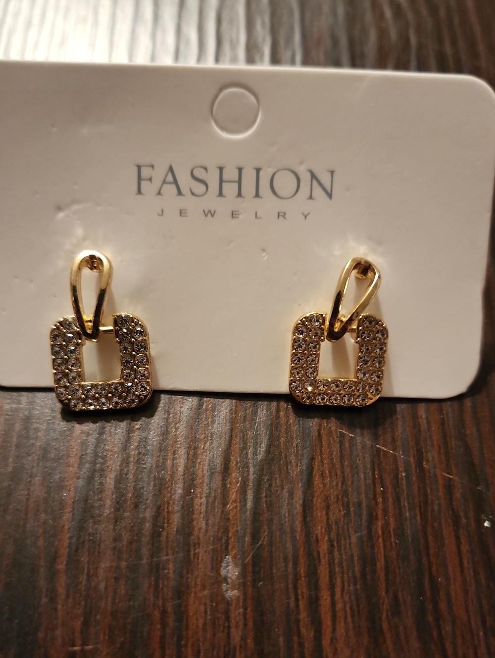 Fashion Jewelry Gold Crystal Square Link Drop Earrings